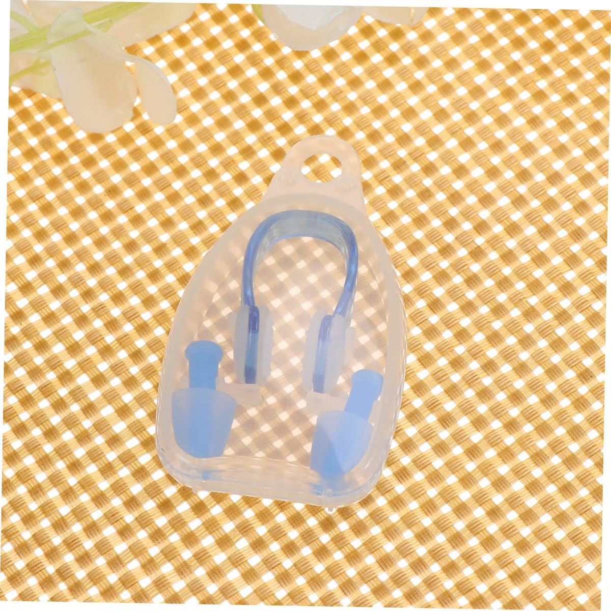Baby swim ear plugs and nose clip set with silicone gauges and tiny turtle design, for safe swimming and nasal protection.