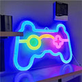 Colorful LED neon sign shaped like a game controller, ideal for gamer rooms, bedrooms, and teen gaming decor.