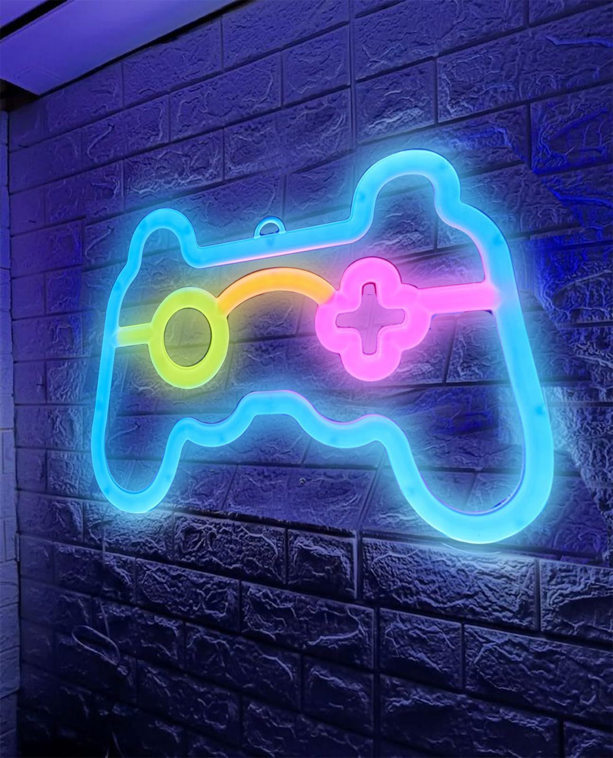 Colorful neon game controller sign for gamer room decor, featuring bright LED lights for boys’ bedrooms and teen gaming spaces.