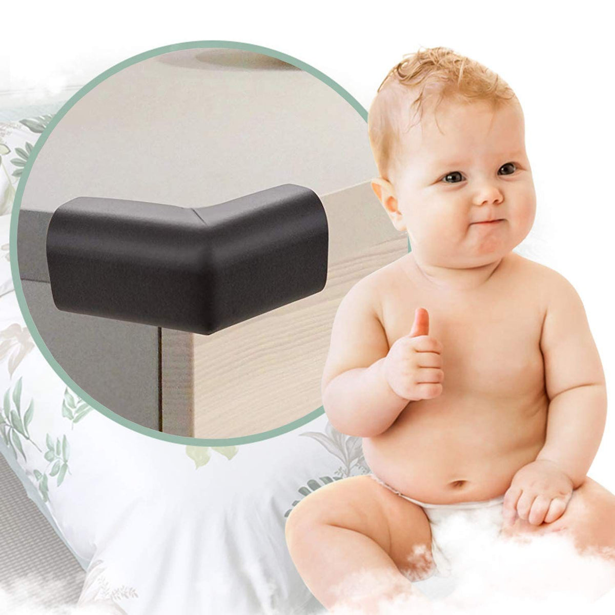 Black 4-piece corner protector set for baby proofing furniture and fireplace edges, made by Everything Baby for child safety.