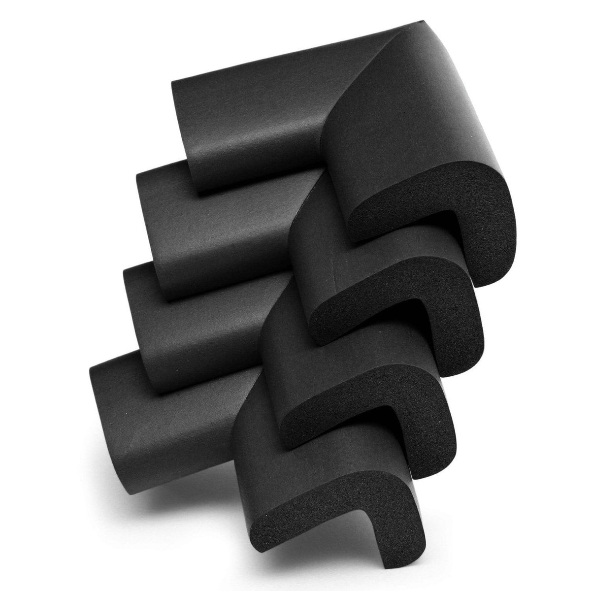 Black 4-piece corner protector set for baby proofing furniture and fireplace edges, child safety bumper guard from Everything Baby.