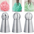 Set of three Russian piping tips for cake and cupcake decorating, featuring flower designs for baking and frosting projects.