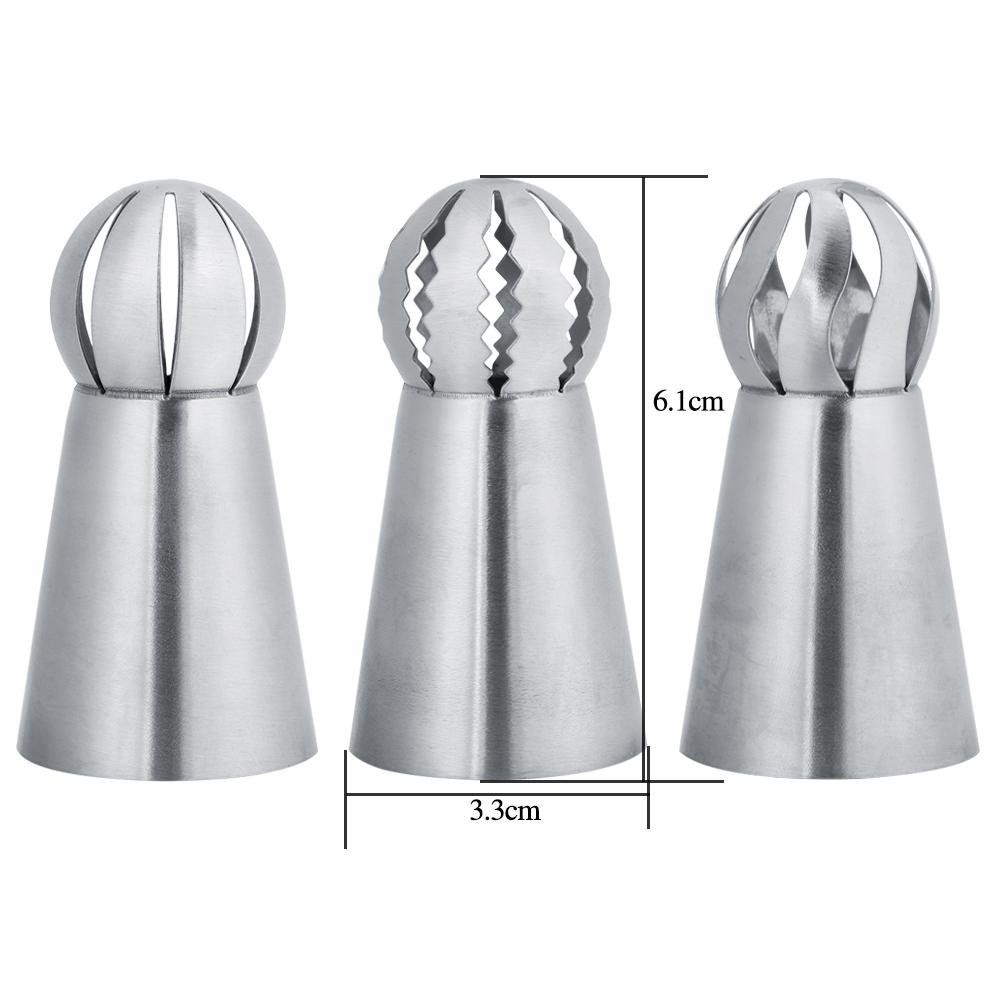 Set of three Russian piping tips from Everything Baby for cake and cupcake decorating with flower frosting designs.