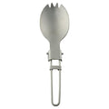 Ultralight titanium camping spoon and folding fork from Everything Baby, compact outdoor utensils with toothed spoon for camping.