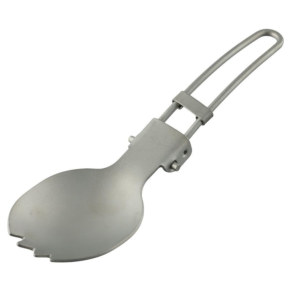 Ultralight titanium camping spoon with folding fork, compact outdoor utensil set for camping and outdoor activities