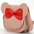 Cute kid's shoulder purse with bowknot design, cartoon mouse ears, made of PU, perfect for little girls to carry toys or essentials.
