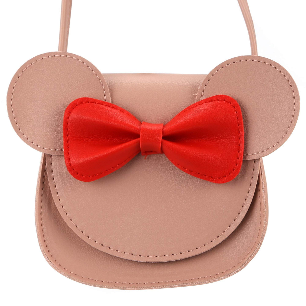 Cute little girl's shoulder purse with cartoon mouse ears, bowknot design, made of PU, perfect for kids' accessories.