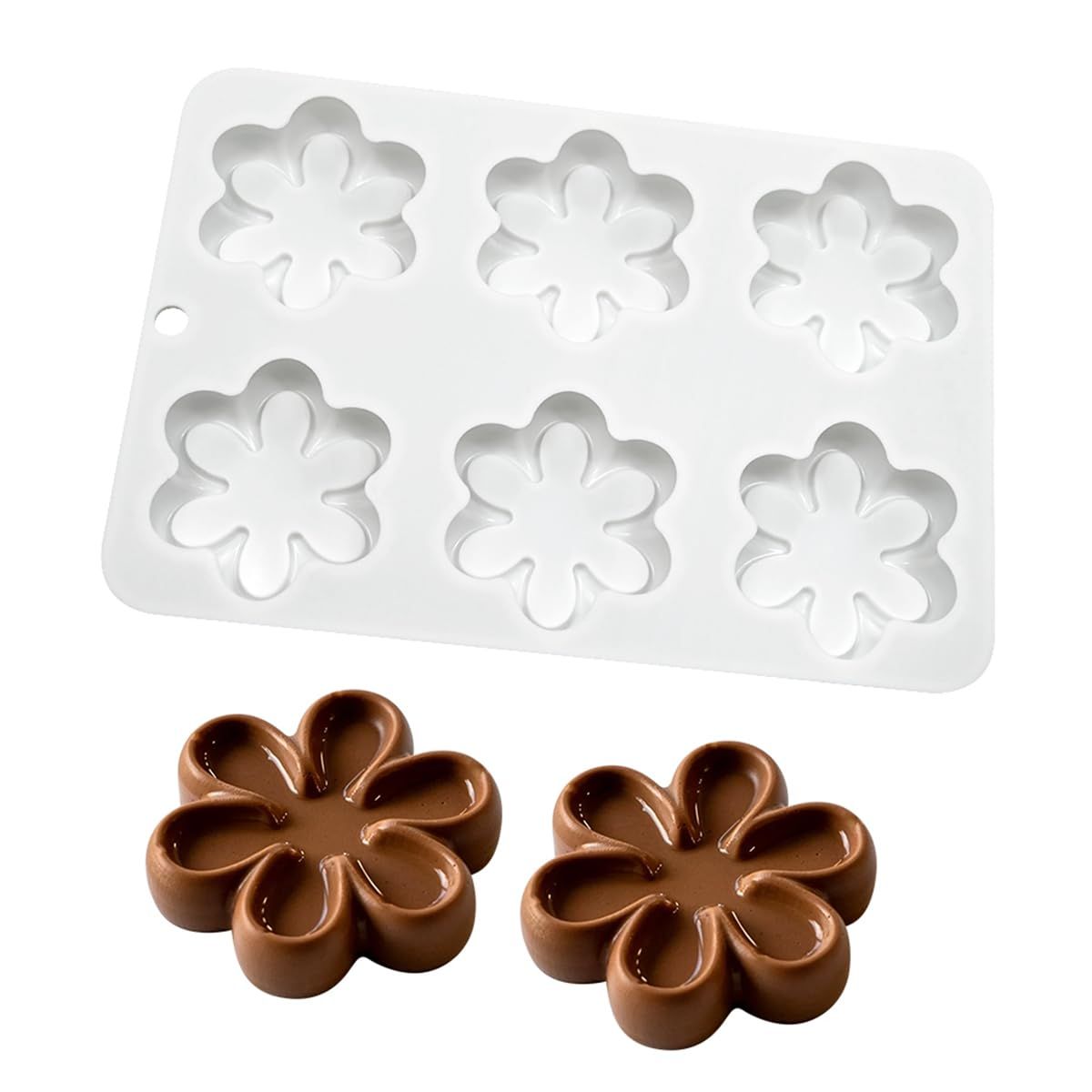 Flower-shaped silicone chocolate candy mold with baby and kid-themed pretend play design, ideal for baking, ice, and DIY crafts.