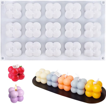 Silicando bubble candle silicone mold for handmade soy wax or resin candles, 15-in-1 mini bubble cube ball shape, suitable for pretend play.