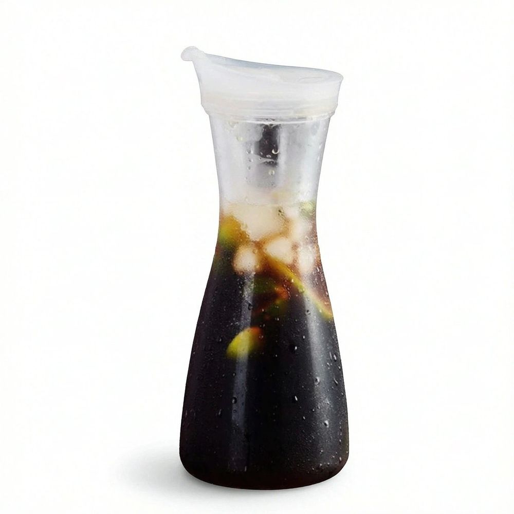 Acrylic water carafe with flip top lid, food grade, recyclable, shatterproof pitcher for water, iced tea, or juice.