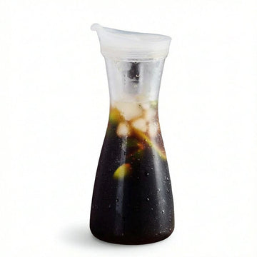 Acrylic water carafe with flip top lid, food grade, recyclable, shatterproof pitcher for water, iced tea, or juice.