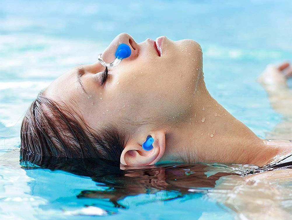 Silicone boxed nose clip and waterproof earplugs set from Everything Baby, reusable for swimming and showers for kids and adults.