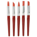 Set of 5 large red rubber tip silicone brushes for painting, sculpture, and pottery shaping, durable and safe for kids' art projects.