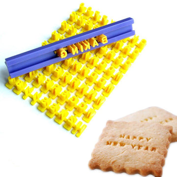 Food-grade cookie stamps with numbers and alphabet, easy to use for decorating cookies and chocolates, suitable for baking.