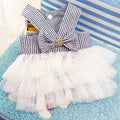 Striped mesh puppy dog princess dress with halter tutu, large dog costume, cute pet harness, suitable for small dogs and puppies.