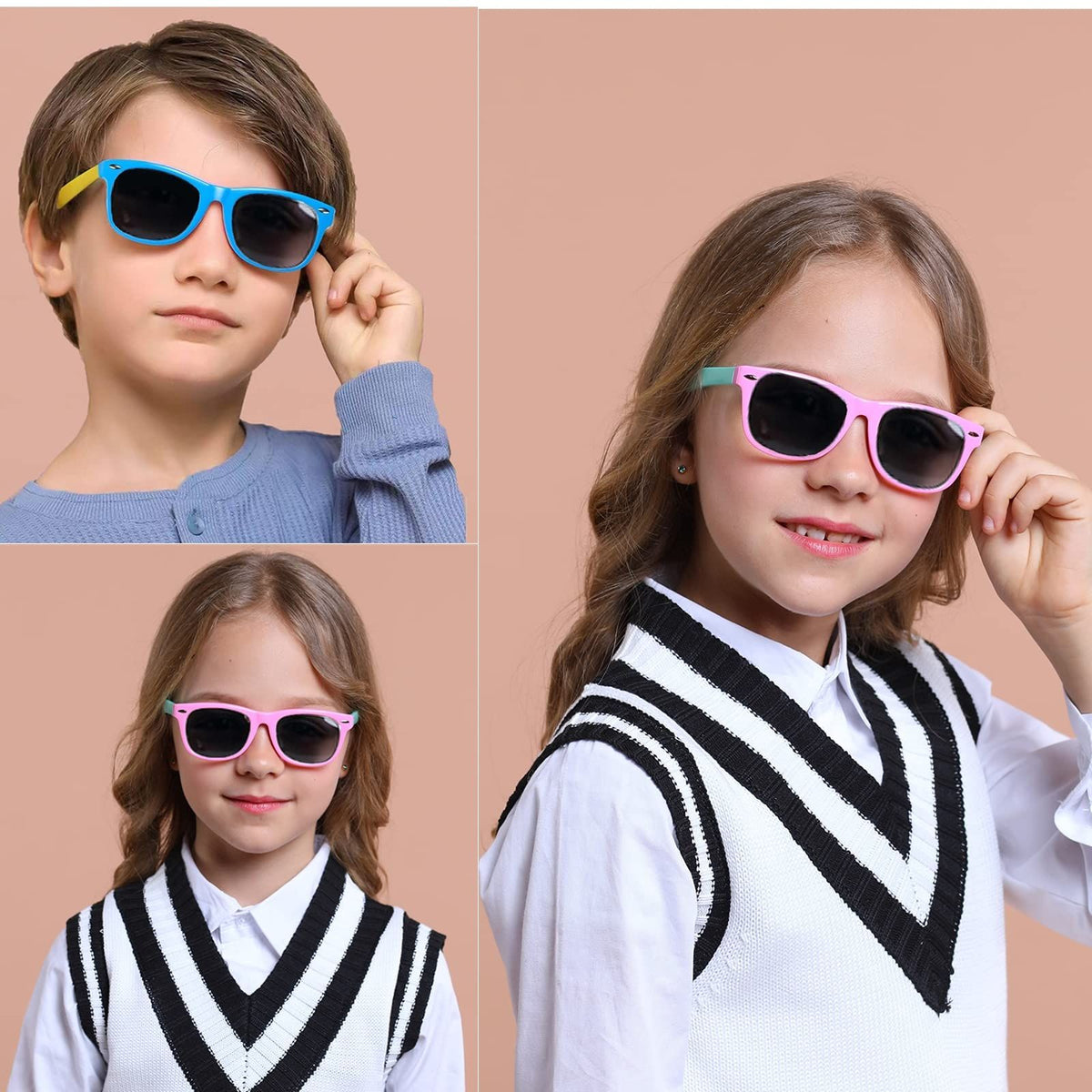 Kids' polarized summer sunglasses by Everything Baby with flexible frames and UV protection for ages 4-9, girl and boy styles.