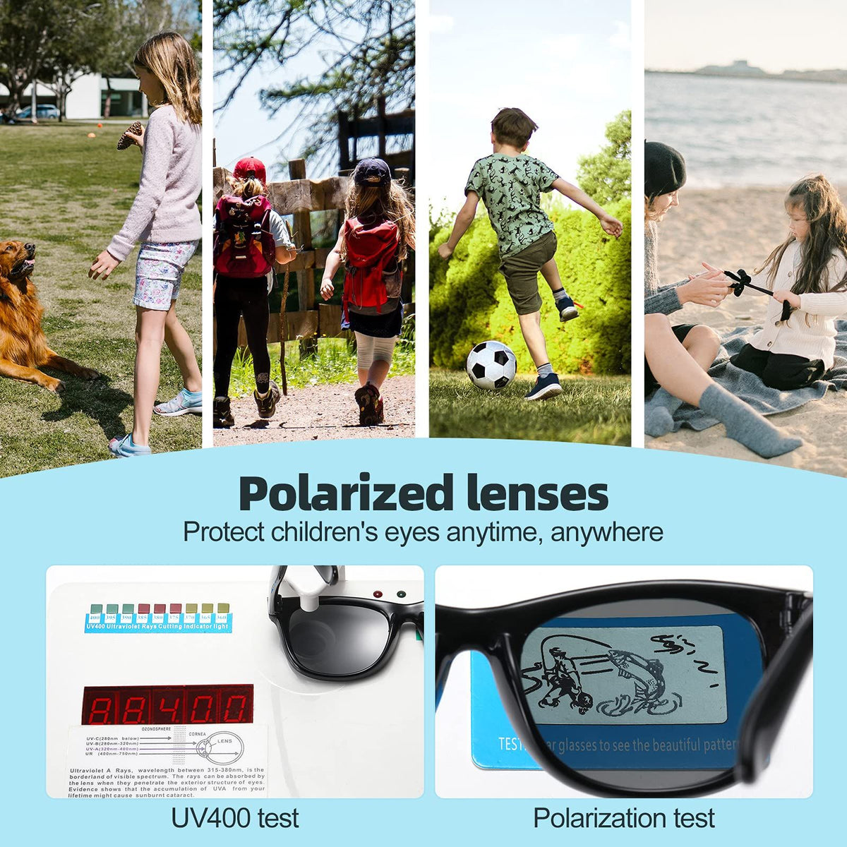 Kids sunglasses set with polarized, flexible frames and UV protection, suitable for girls and boys ages 4 to 9, by Everything Baby.