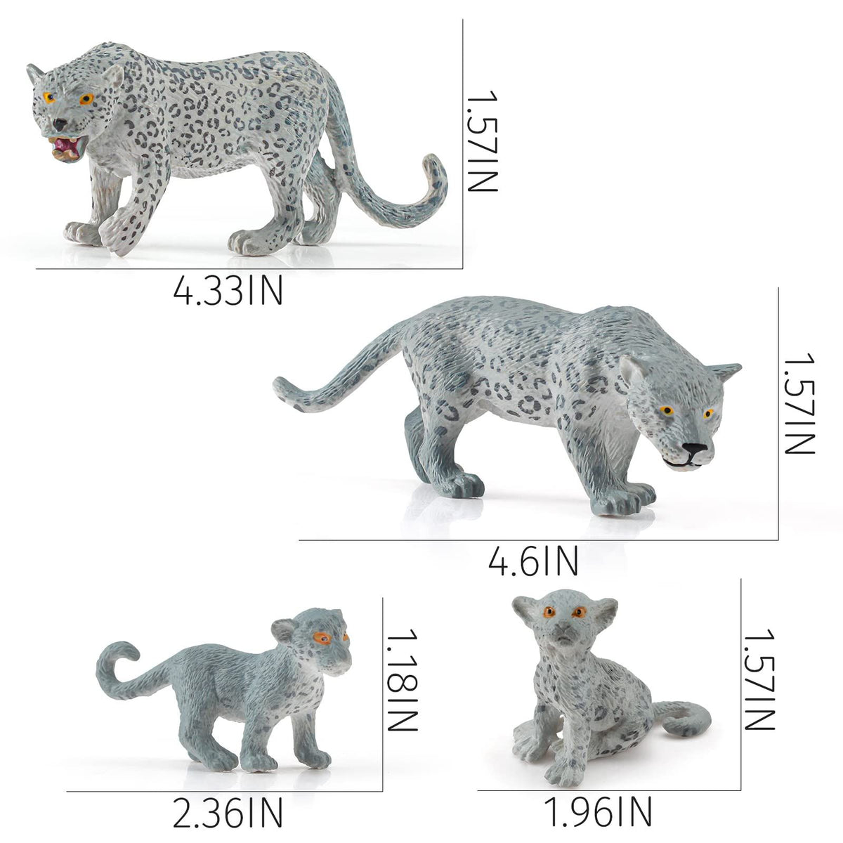 Set of four Wild Life Jungle animal figures including snow leopards for pretend play, educational toy for kids by Everything Baby.