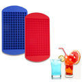 Blue and red Tiny Cavity silicone ice cube tray by Everything Baby, stackable mold for small freezer cubes for cocktails or baby feeding.