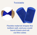 Tiny cavity silicone ice cube tray in blue and red, stackable, BPA-free mold for small ice cubes for cocktails or baby feeding.