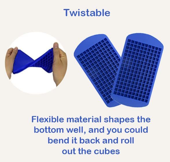 Tiny cavity silicone ice cube tray in blue and red, stackable, BPA-free mold for small ice cubes for cocktails or baby feeding.