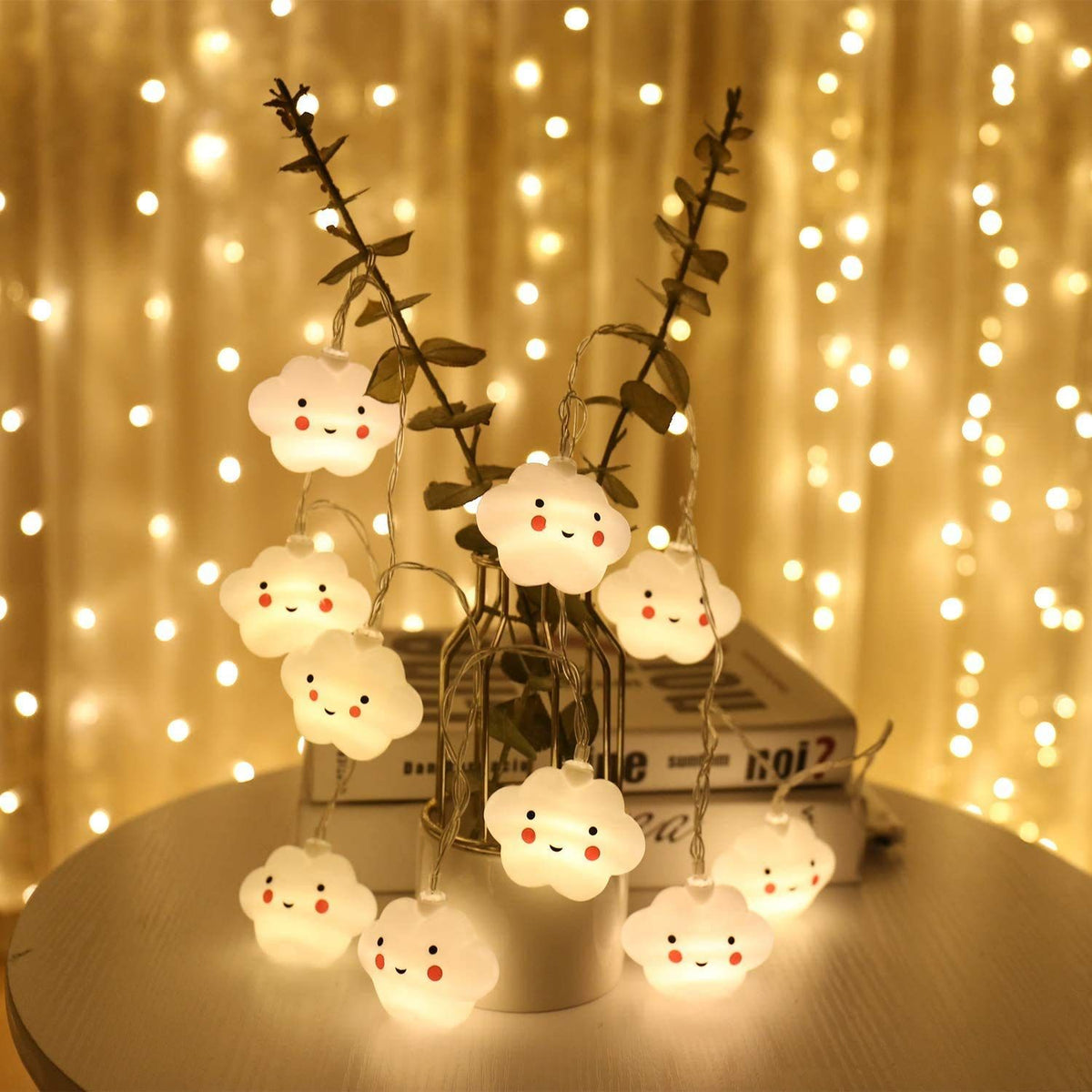 Cute baby cloud night light with face shape in warm white, ideal for kids' room decor and pretend play.