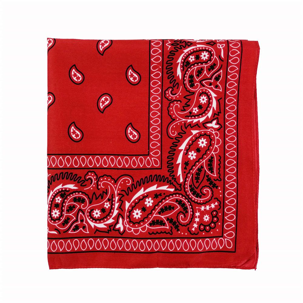 Three colorful outdoor sports accessories including paisley and floral headscarves for boys, made of polyester for active wear.