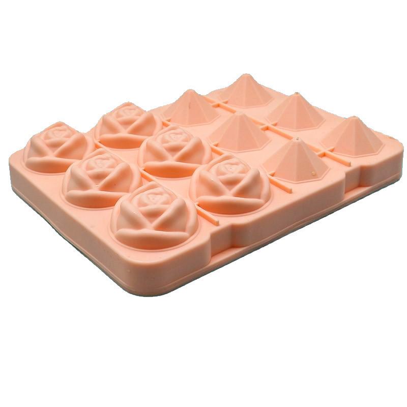 Two silicone rose-shaped ice cube molds with lids, reusable for ice cubes or ice cream, ideal for baby and kids feeding.