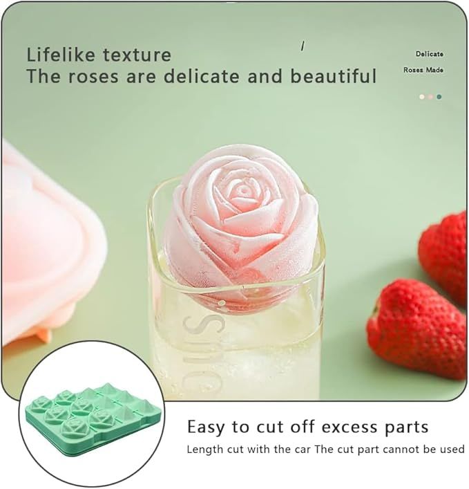 Two silicone ice cube molds with lids, rose flower shape, for reusable ice cubes and ice cream making, by Everything Baby.