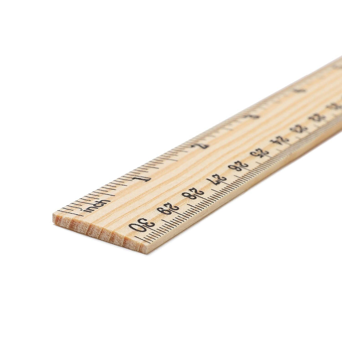 Wooden 12-inch measuring rulers by Everything Baby, ideal for kids and students, shown on a classroom desk.