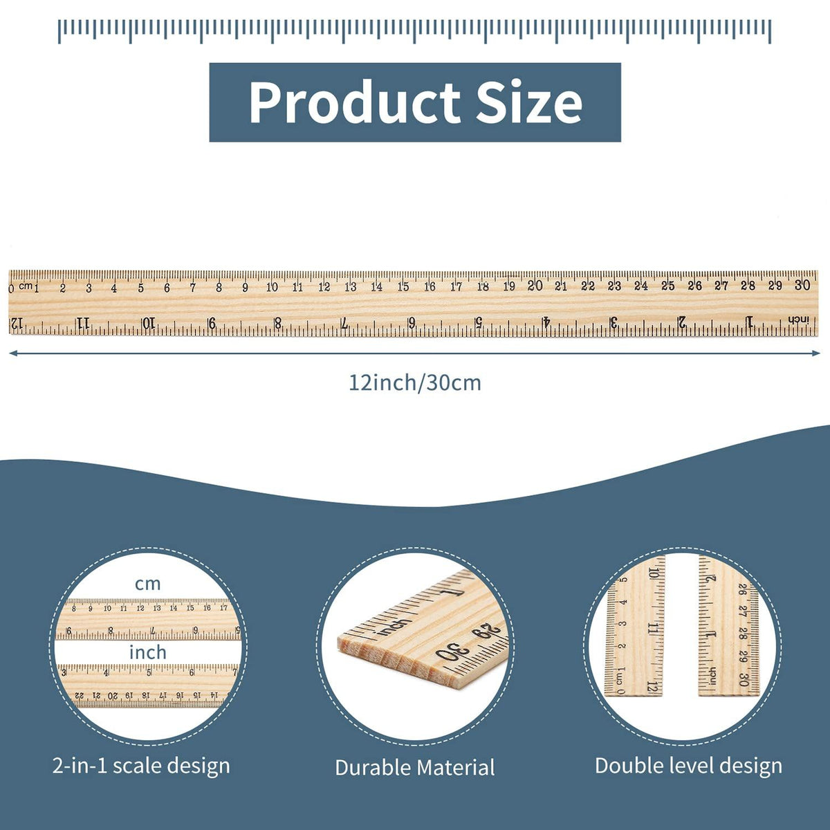 Wooden rulers in bulk from Everything Baby, 12-inch/30cm measuring rulers for kids, students, and classroom use.