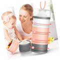 Portable BPA-free baby formula dispenser with stackable compartments for on-the-go feeding and snacks for babies and kids.