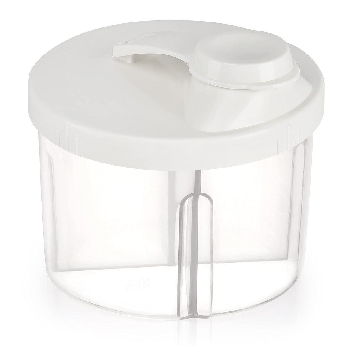 Everything Baby non-spill rotating four-compartment formula container for kids, with milk powder and snack compartments for travel.