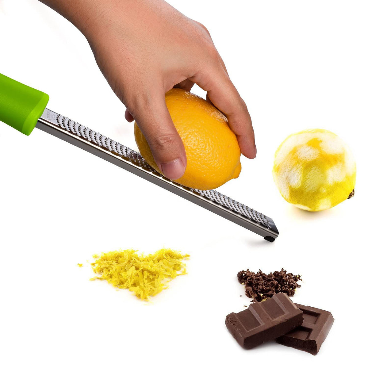 Stainless steel lemon cheese grater by Everything Baby, ideal for grating Parmesan, garlic, nutmeg, chocolate, fruits, vegetables, and ginger.