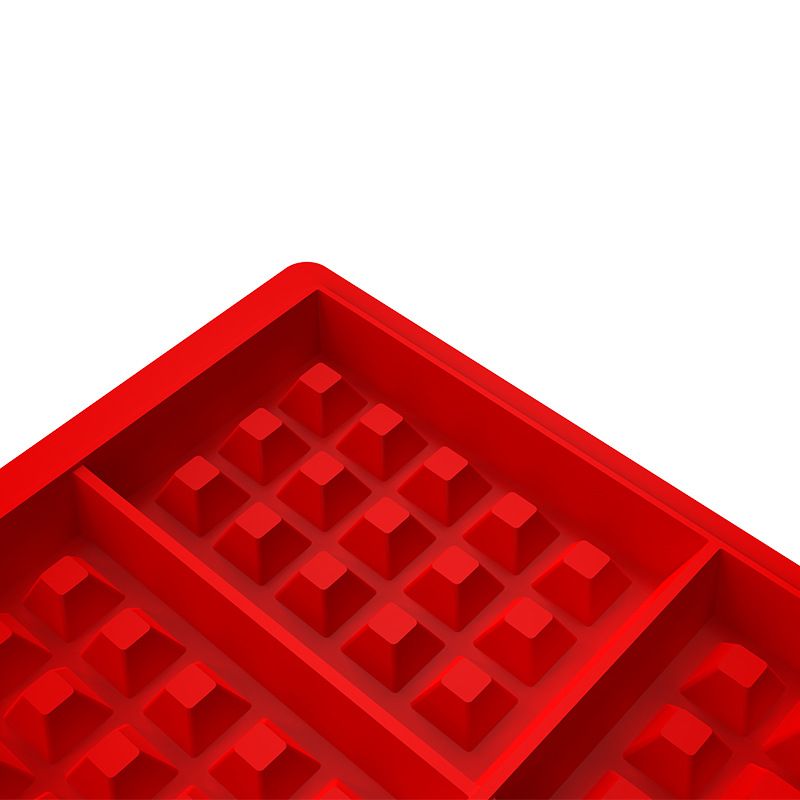 Red silicone waffle mold for baking, non-stick and dishwasher safe, ideal for cake, chocolate, and craft projects