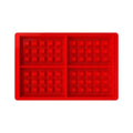 Red silicone waffle mold for baking, non-stick and dishwasher safe, ideal for cake, chocolate, and candy crafts.