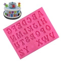 Silicone alphabet and number mold for baking and cake decorating, featuring 26 letter and number shapes for fondant and chocolate.