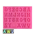 Silicone alphabet and number molds for baking and fondant, featuring 26 letter and number shapes for cake decorating.