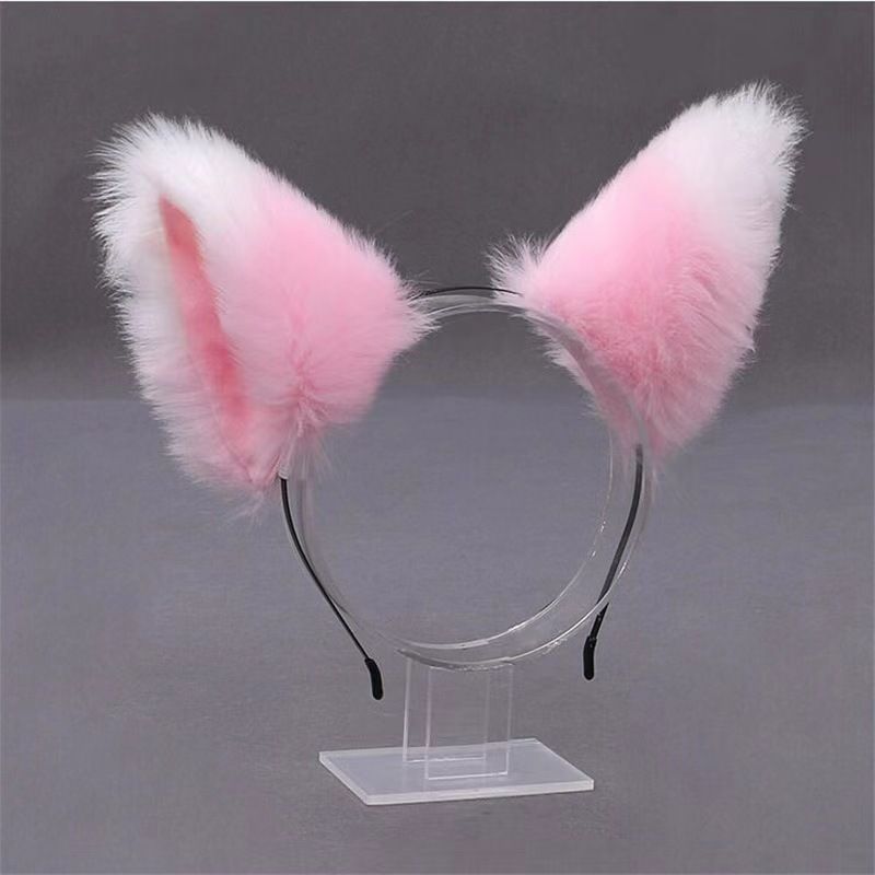 Cute fluffy cat ears headband for girls, featuring long fur and playful design, perfect for cosplay or parties.