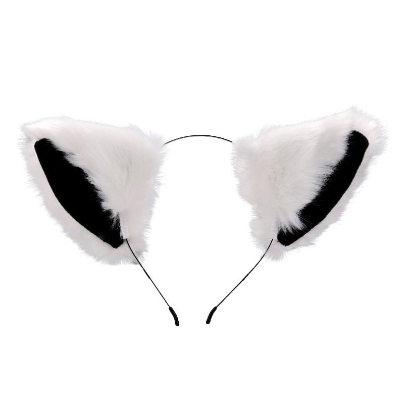 Cute girl wearing a fluffy cat ears headband with long fur, perfect for cosplay or parties, by Everything Baby.