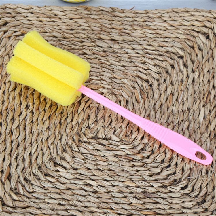Set of three sponge vacuum cup cleaning brushes for baby bottles and thermos mugs, ideal for thorough cleaning.