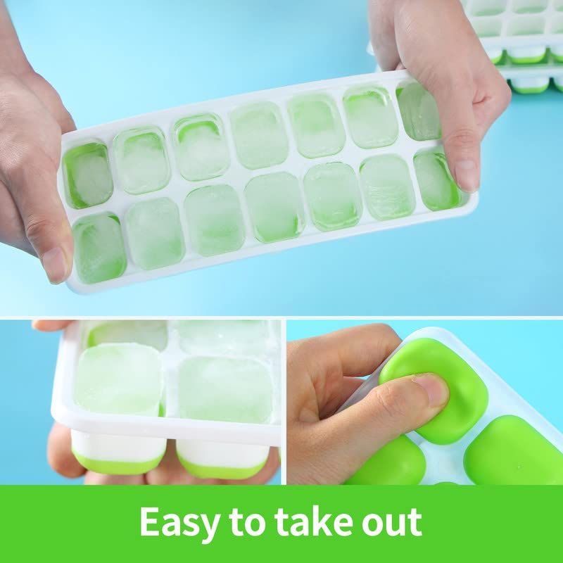 Green reusable silicone ice cube molds with spill-resistant lid, ideal for whiskey and cocktails, by Everything Baby.