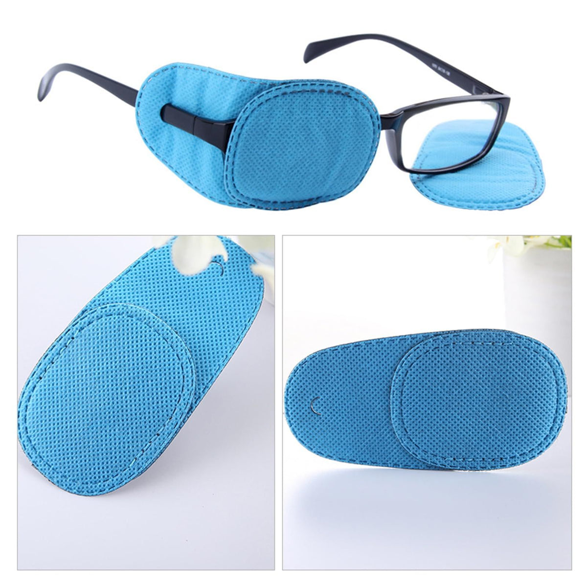 Six colorful eye patches for kids, including left and right eye patches, to help treat lazy eye in children.