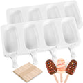 White silicone popsicle molds set with 50 wooden sticks for making ice pops, cakesicles, and cake pops, ideal for kids' pretend play.