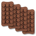Set of four star-shaped silicone molds for chocolates, candies, jellies, and ice cubes, non-stick and flexible for easy use.