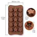 Set of four star-shaped silicone molds for candy, chocolate, jelly, and ice cubes, ideal for kids' snacks and feeding.