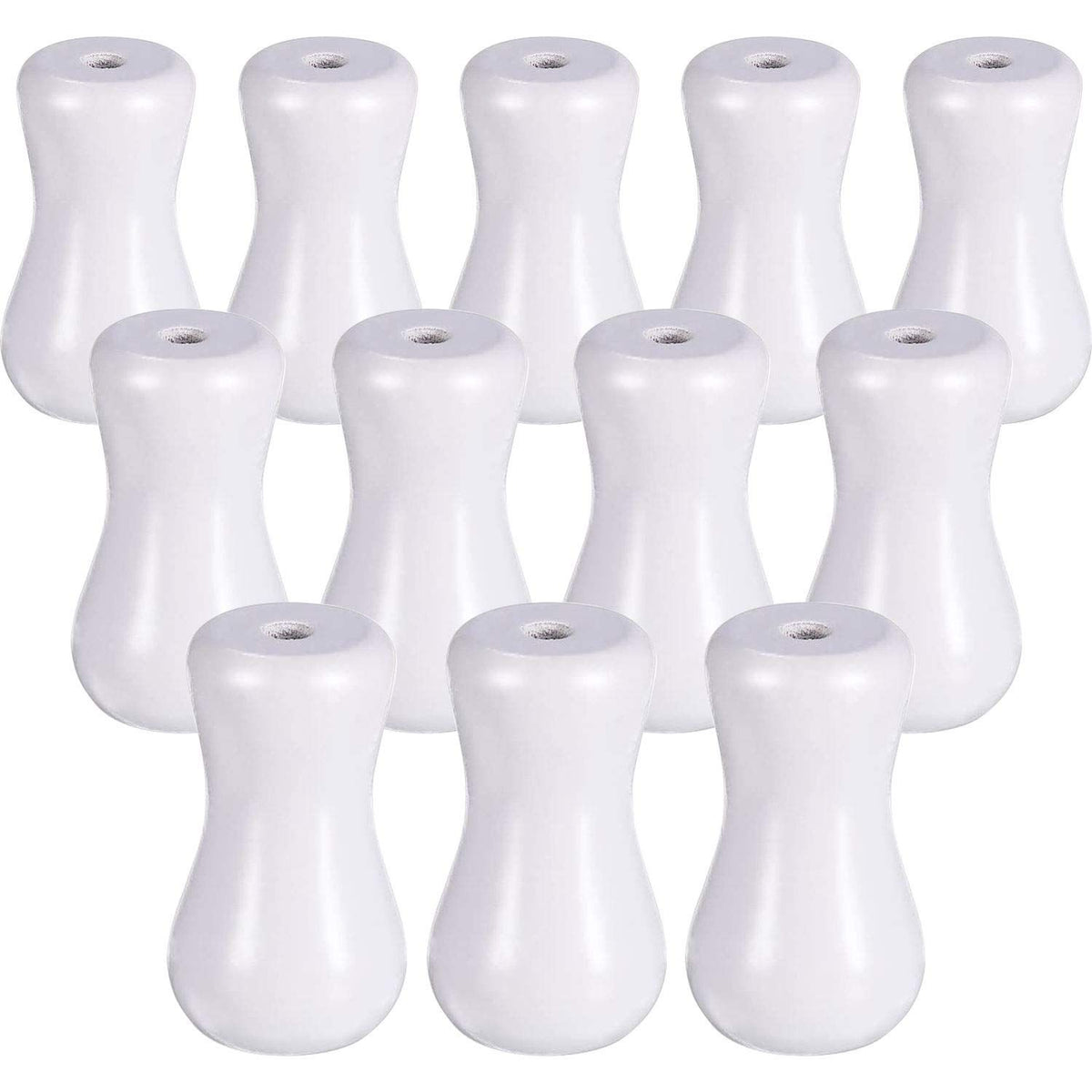 White wooden blind pull cord knobs with tassels, 12-piece set, suitable for window blinds and decorative hanging ball pulls.