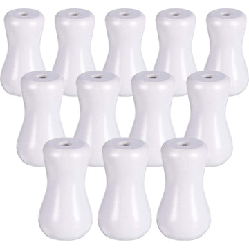 White wooden blind pull cord knobs with tassels, 12-piece set, suitable for window blinds and decorative hanging ball pulls.