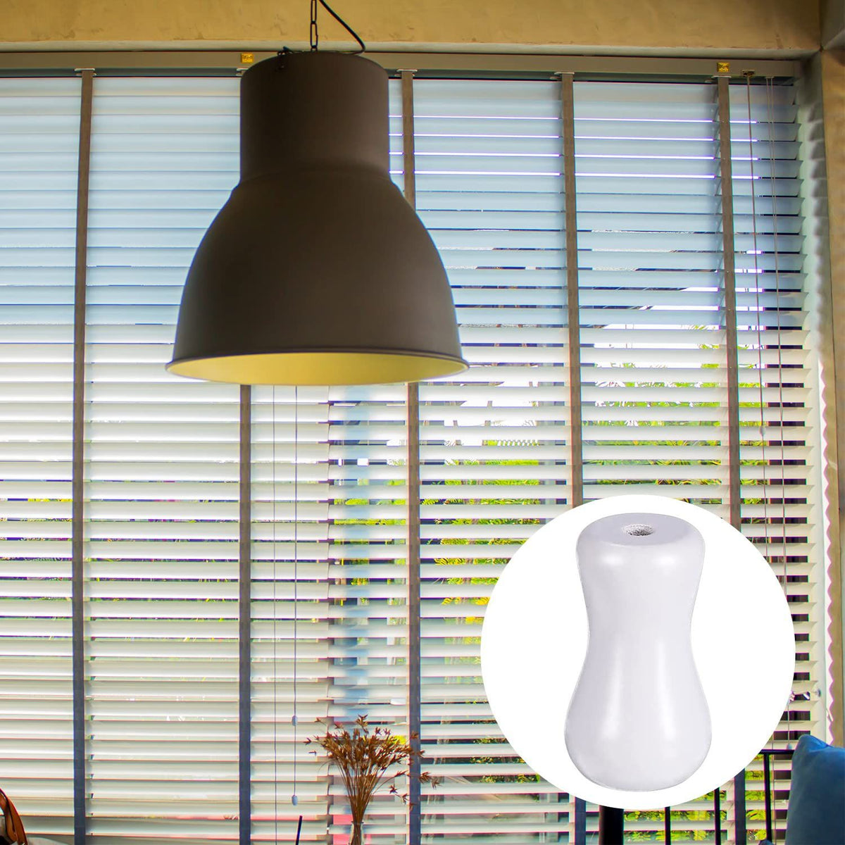 Set of 12 white wooden blind pull cord knobs with tassels, ideal for window blinds and decorative hanging ball pulls.