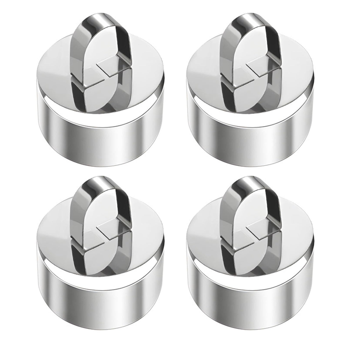 Set of four round sweet dessert molds with removable lids, ideal for baking and serving cakes and treats.